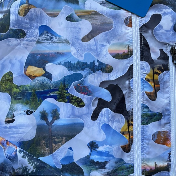 FLASH FORWARD WINDBREAKER ALL OVER PRINT MENS SIZE LARGE HOODED FULL ZIP WHITE - Picture 4 of 9